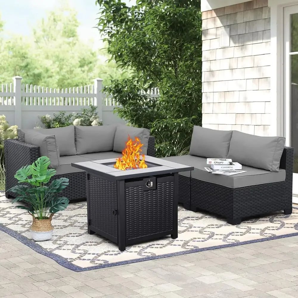 Outdoor Furniture With Fire Pit Table - 5-Piece Outdoor Patio Furniture Set with