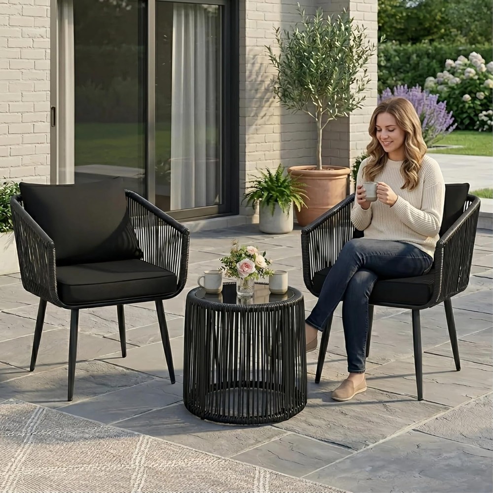 Outdoor Furniture Deals - 3 Pieces Patio Rattan Bistro Conversation