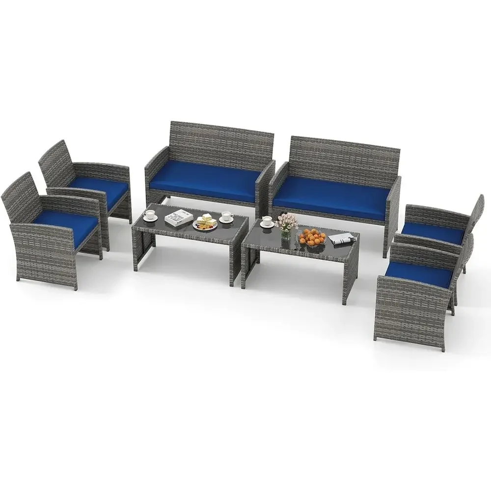 Outdoor Furniture Loveseat - 8-Piece Outdoor Wicker Furniture Set with