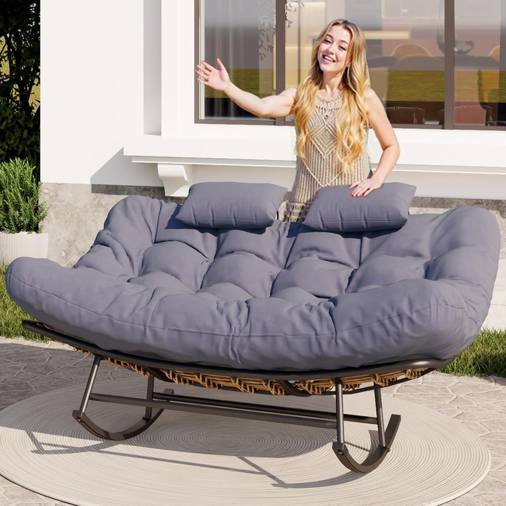 Outdoor Furniture Loveseat - Double Outdoor Rocking Loveseat with Thick