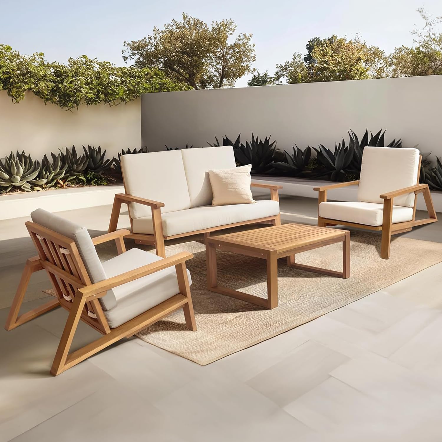 Outdoor Furniture Loveseat - 4-Piece Deep Seating Teak Patio Furniture