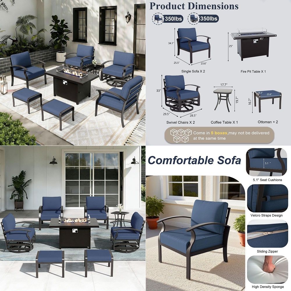 Outdoor Furniture With Fire Pit Table - Aluminum Patio Furniture Set with Propane