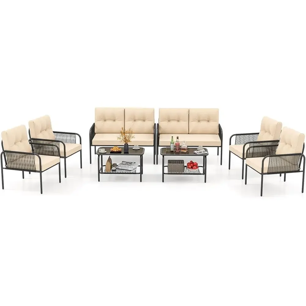 Outdoor Furniture Loveseat - 8-Piece Outdoor Patio Furniture Set: PE