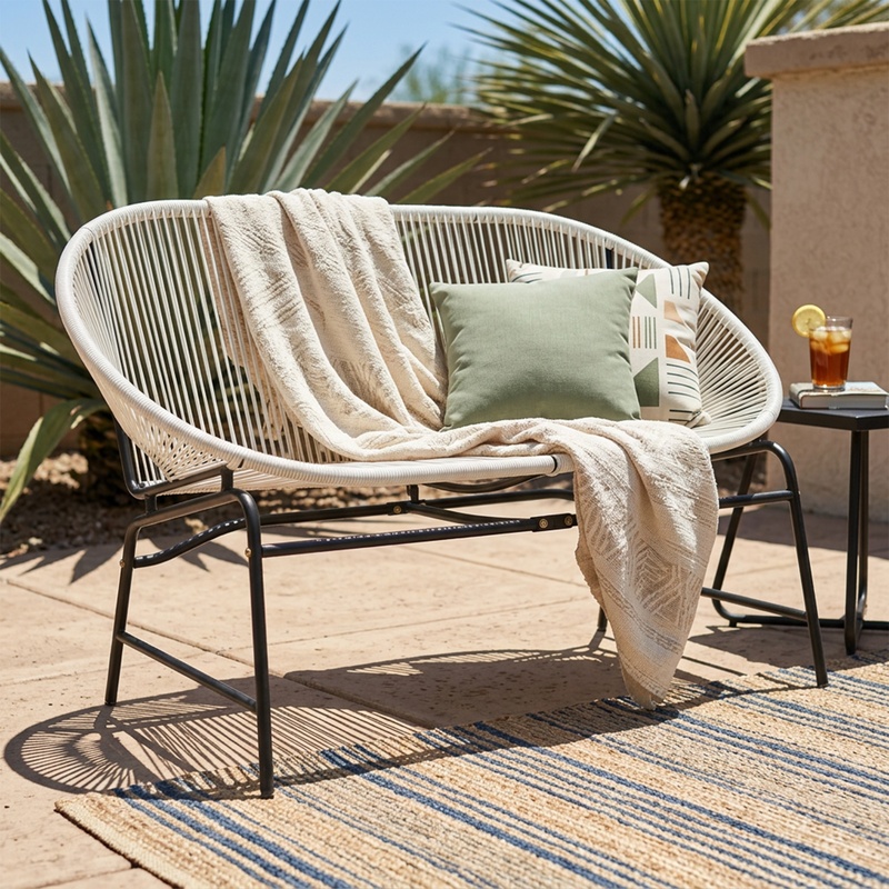 Outdoor Furniture Loveseat - White Wicker Love Seat with Iron