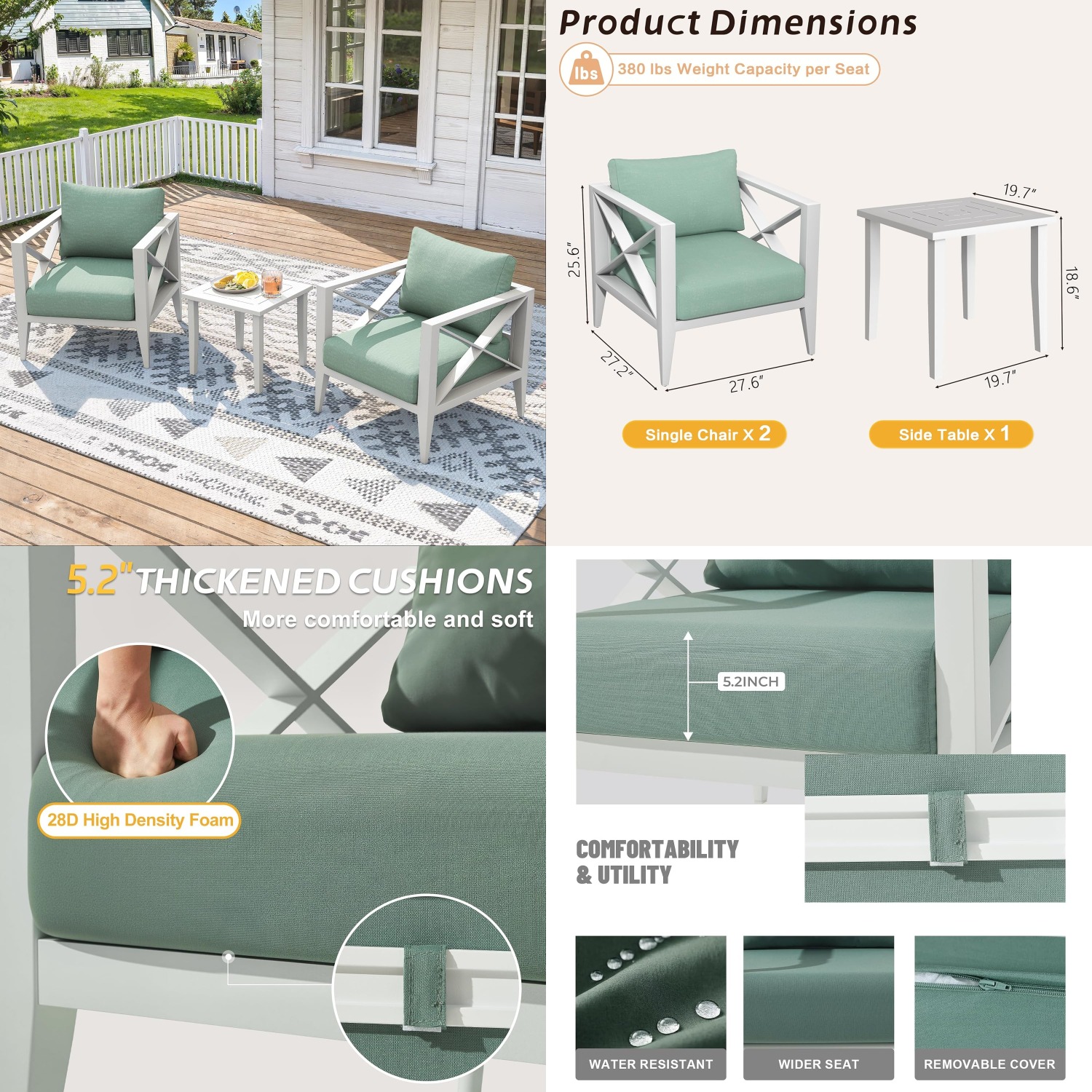 Outdoor Furniture Deals - 3-Piece Oversized Aluminum Patio Furniture Set,