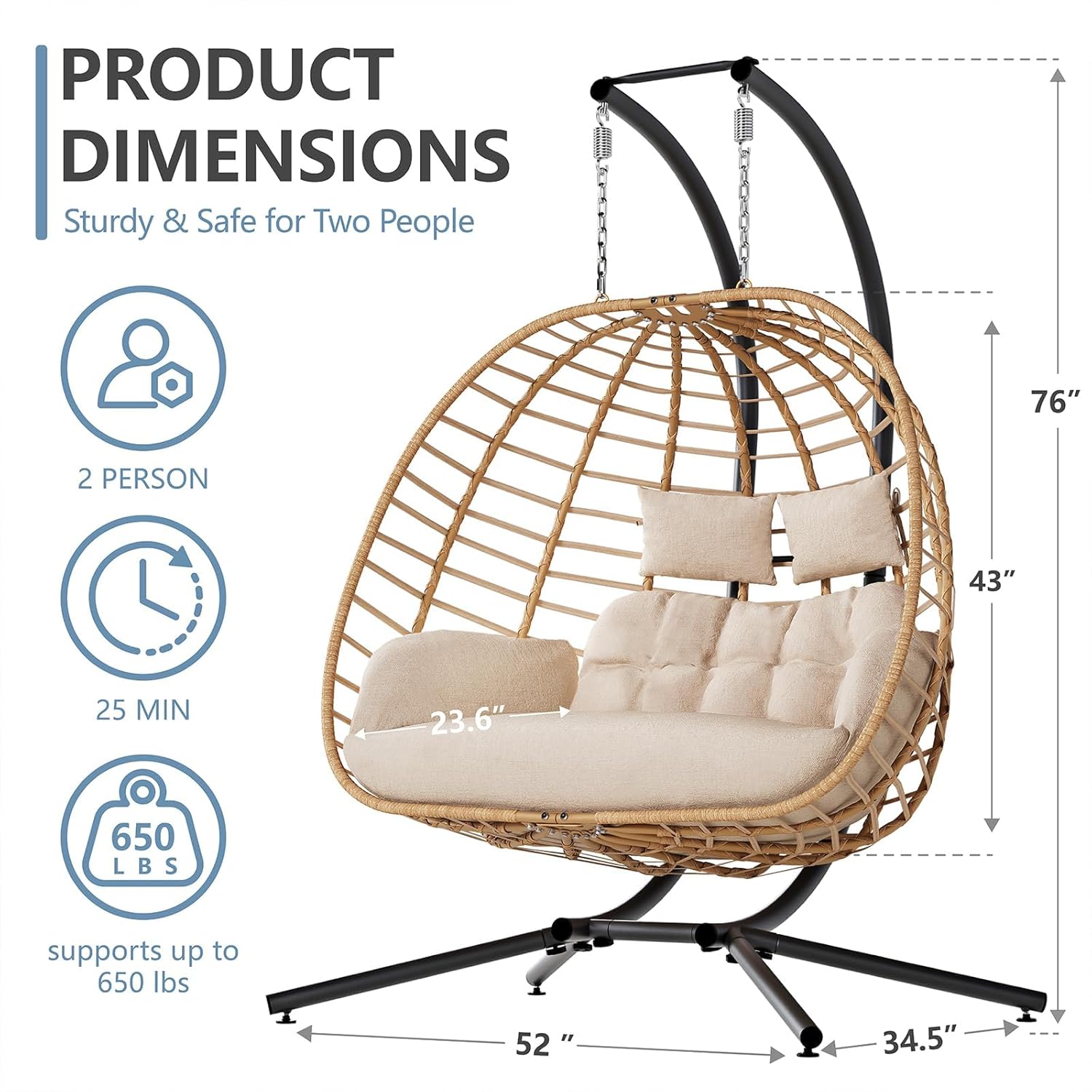 Double Hanging Egg Chair with  - Outdoor Furniture Loveseat ulasan dan harga