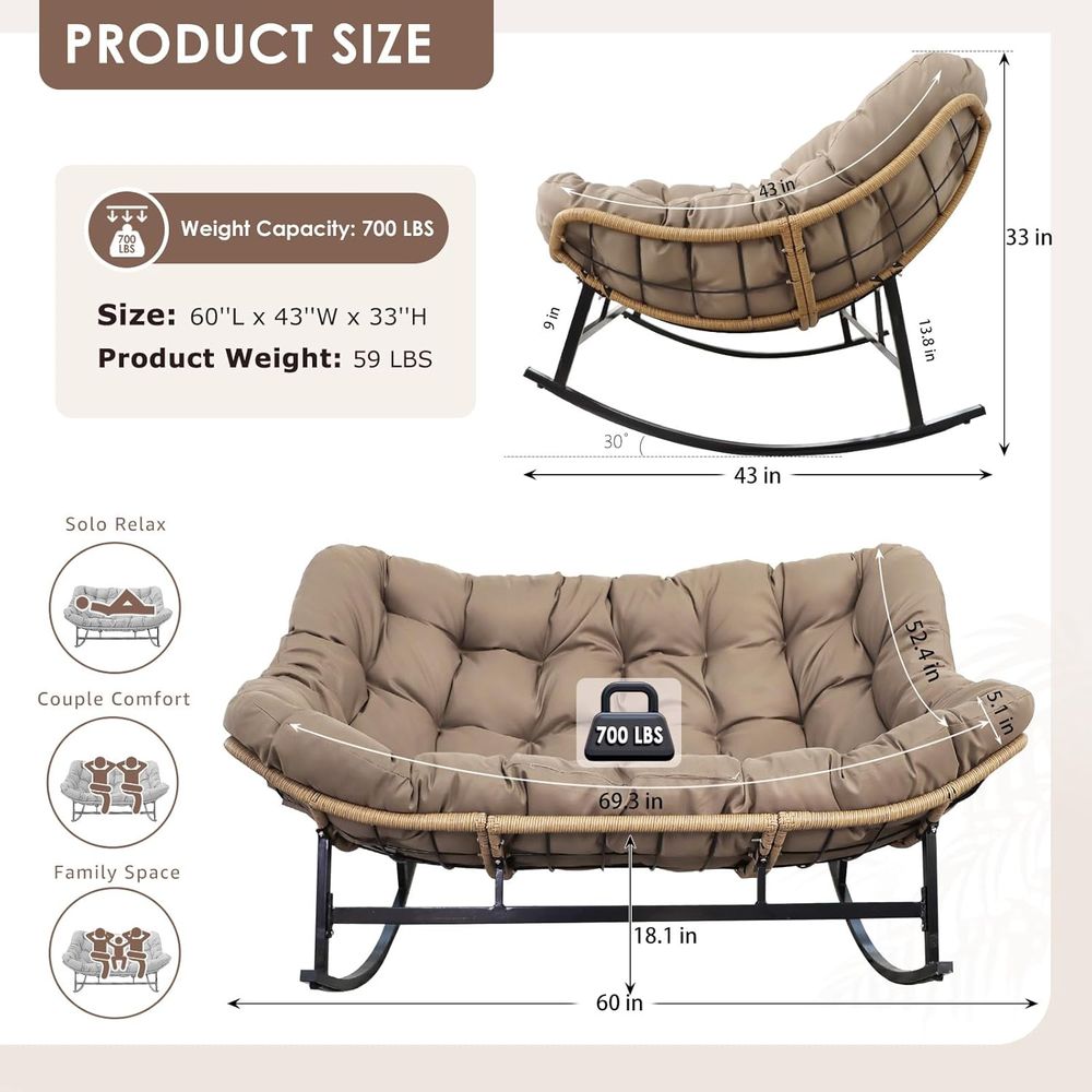 Double Rocking Chairs, Oversiz - Outdoor Furniture Loveseat ulasan dan harga