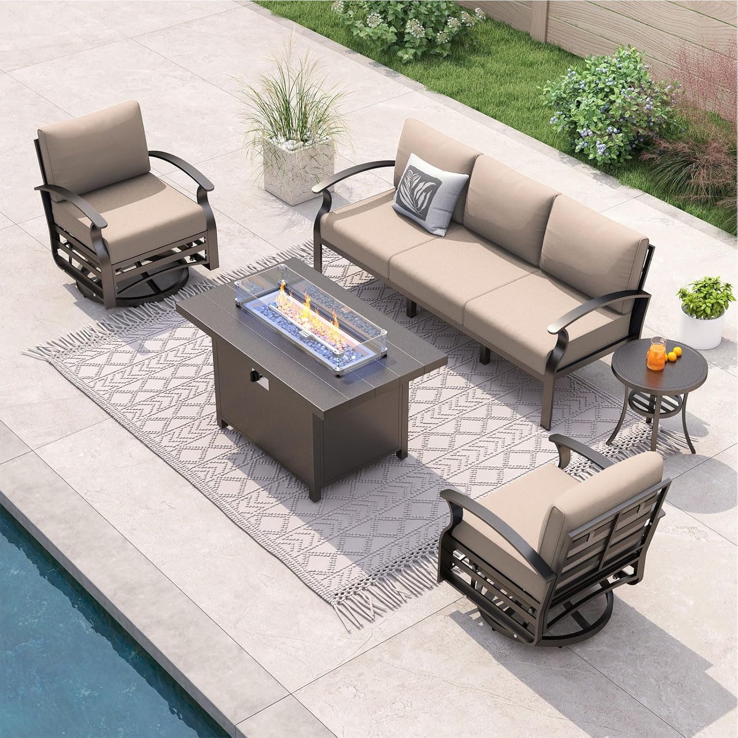5-seat Aluminum Patio Sectiona - Outdoor Furniture With Fire Pit Table ulasan dan harga