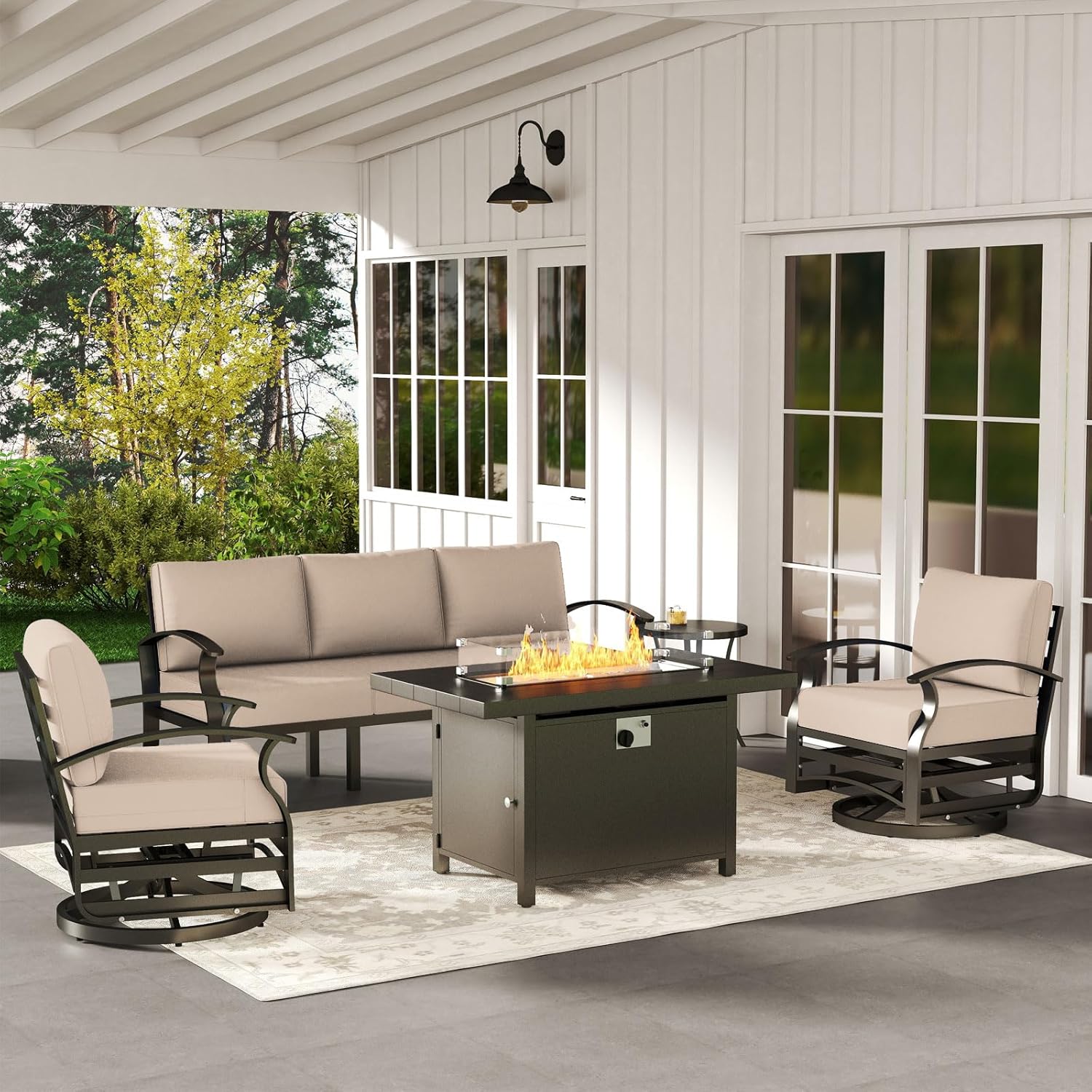 5-seat Aluminum Patio Sectiona - Outdoor Furniture With Fire Pit Table ulasan dan harga