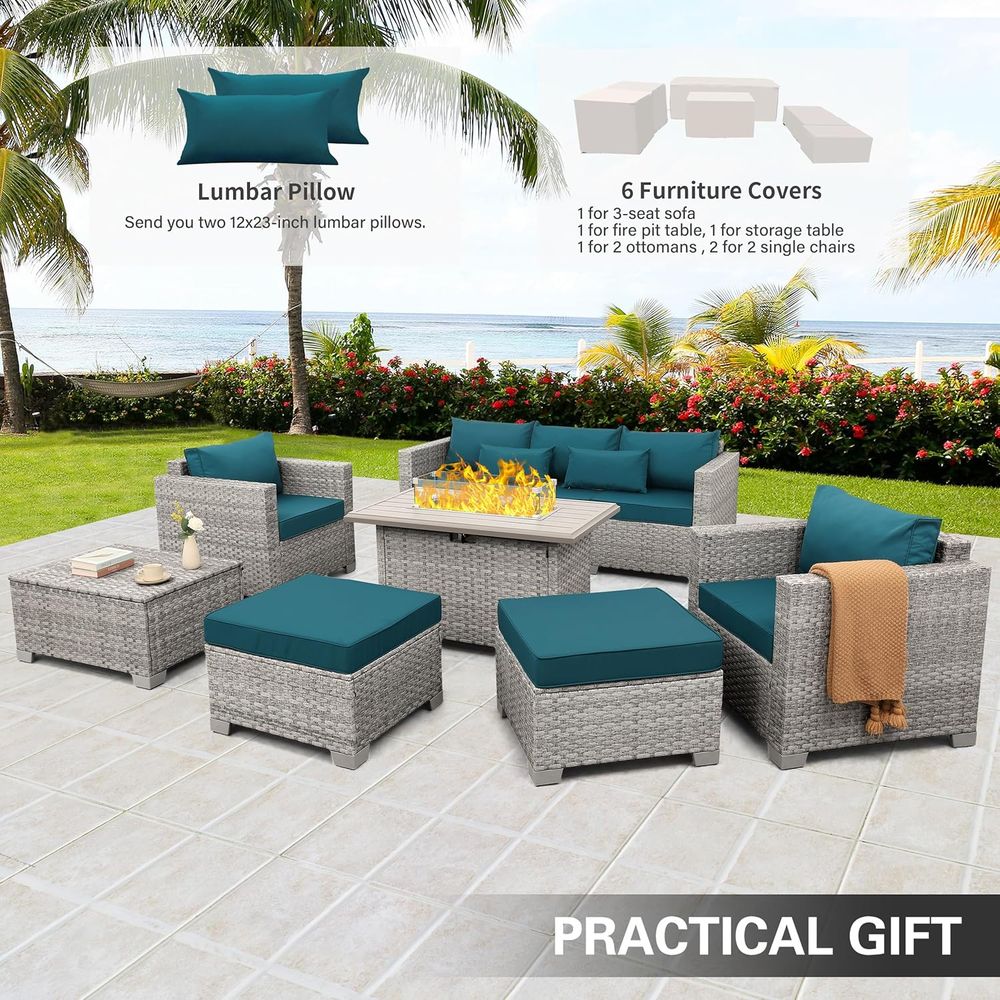 6-Piece Grey Wicker Outdoor Pa - Outdoor Furniture With Fire Pit Table ulasan dan harga