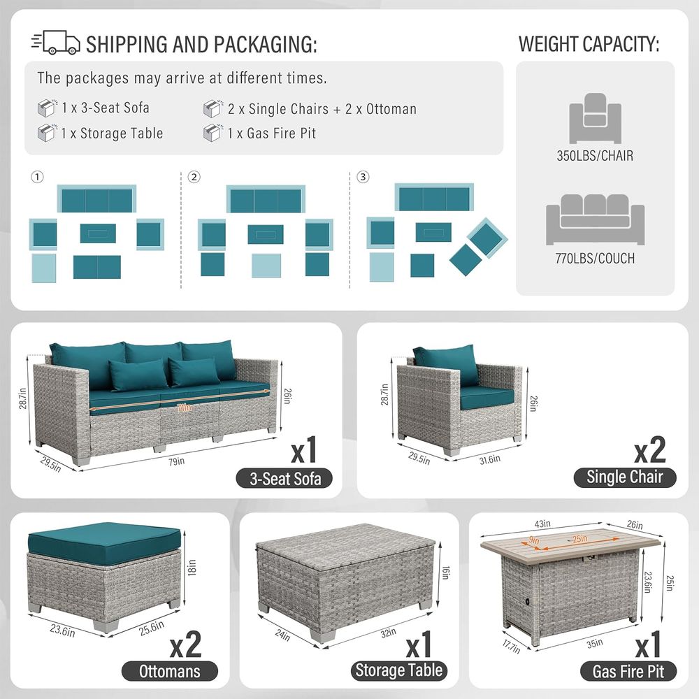 6-Piece Grey Wicker Outdoor Pa - Outdoor Furniture With Fire Pit Table ulasan dan harga