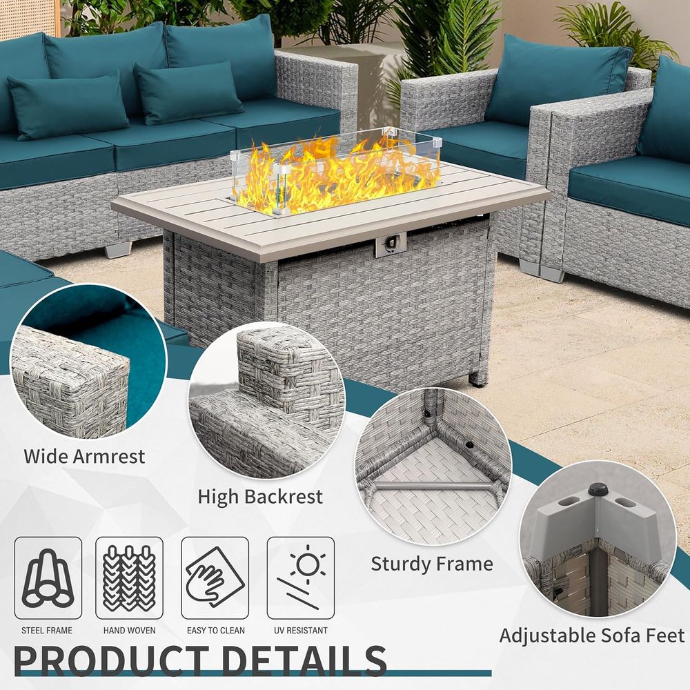 6-Piece Grey Wicker Outdoor Pa - Outdoor Furniture With Fire Pit Table ulasan dan harga