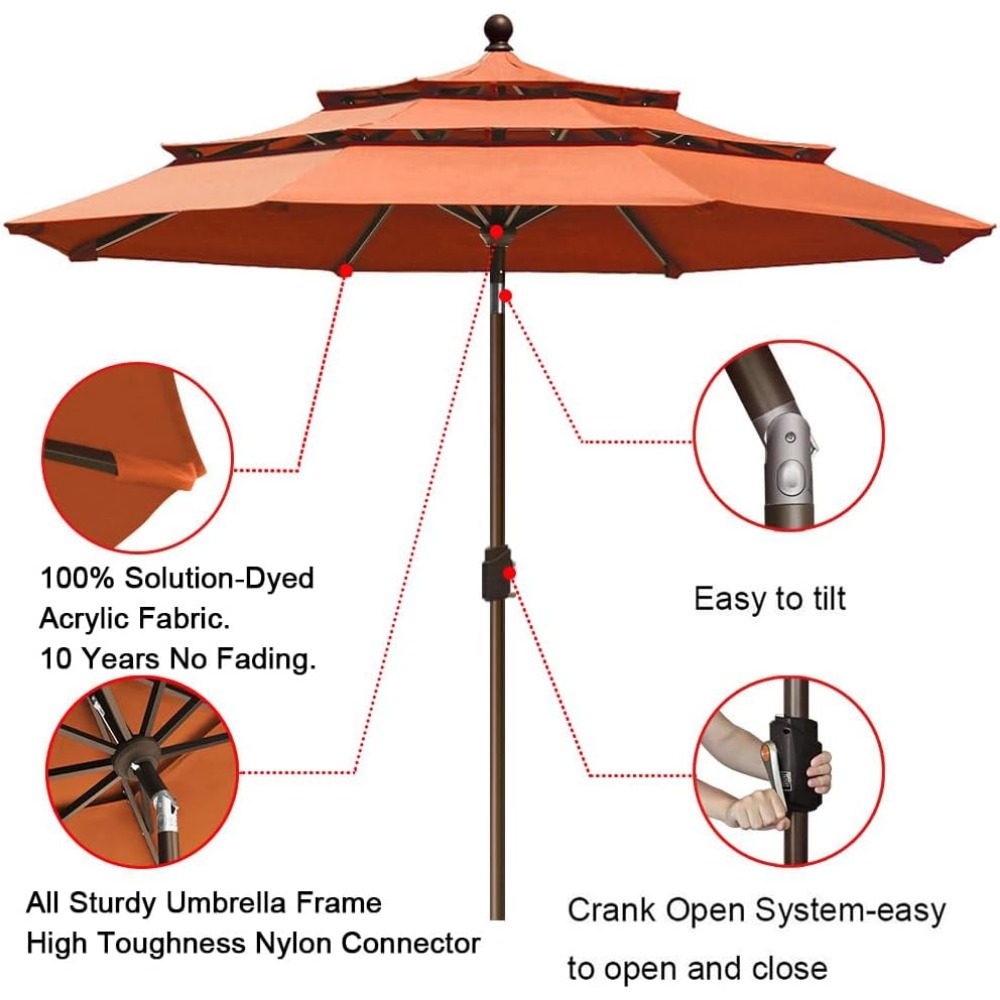 USA 9Ft 3 Tiers Market Umbrell - Outdoor Furniture Year Round ulasan dan harga