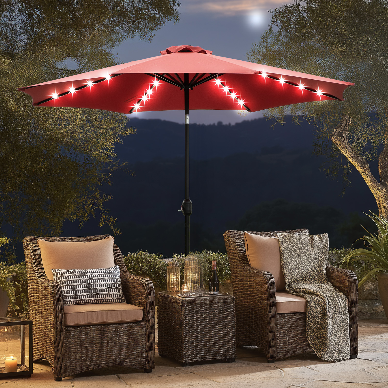 JHK 10FT Solar Patio Umbrella  - Outdoor Furniture Sunbrella ulasan dan harga