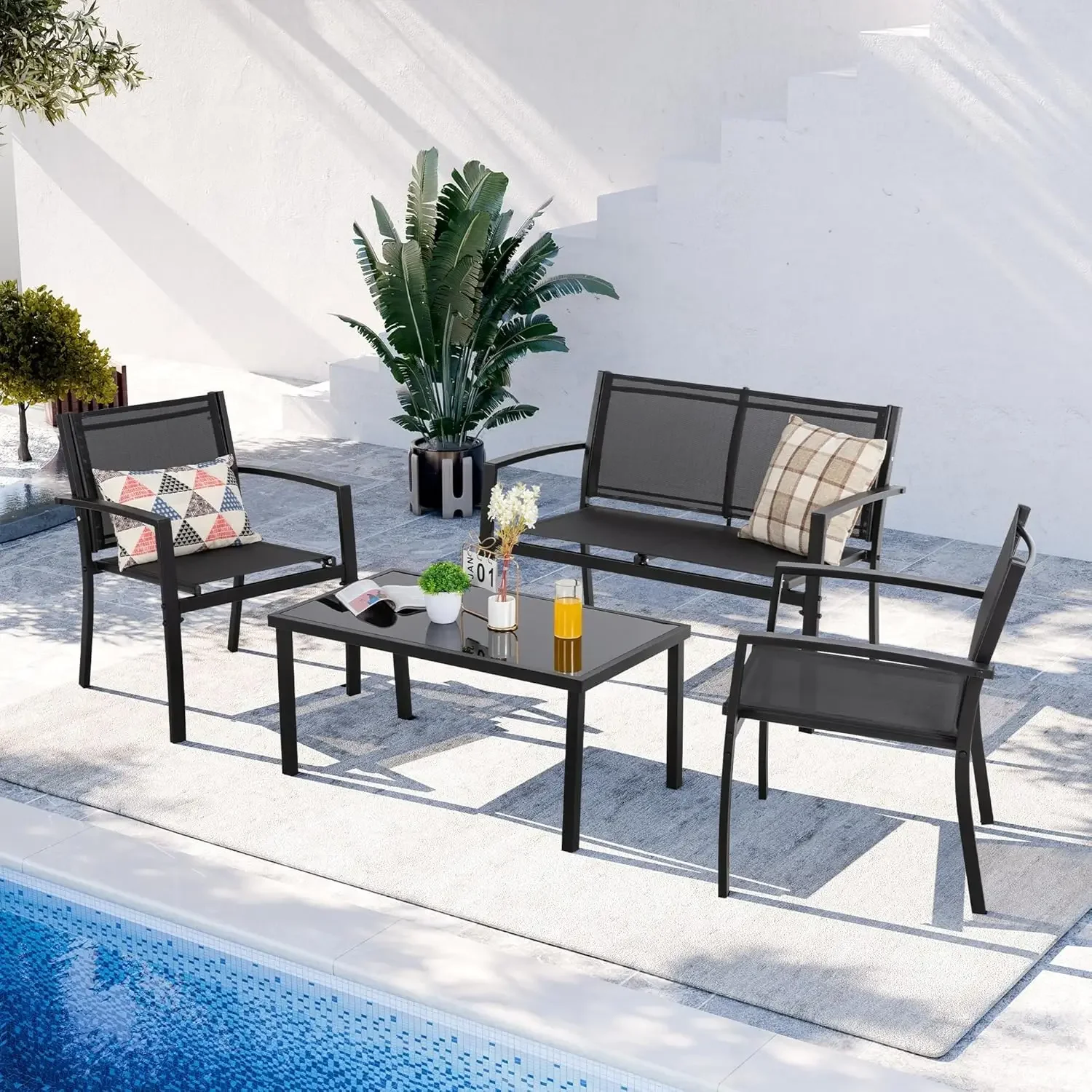 4 Pieces Patio Furniture Set A - Outdoor Furniture Loveseat ulasan dan harga