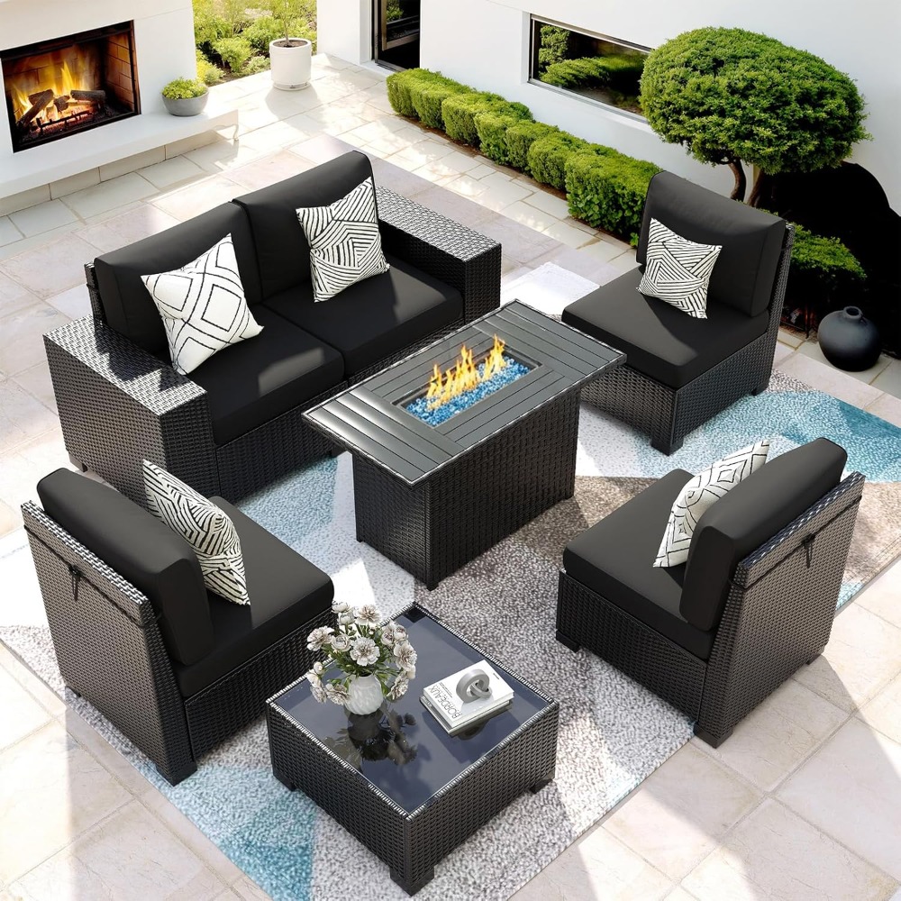 7 Piece Outdoor Sectional Sofa - Outdoor Furniture With Fire Pit Table ulasan dan harga