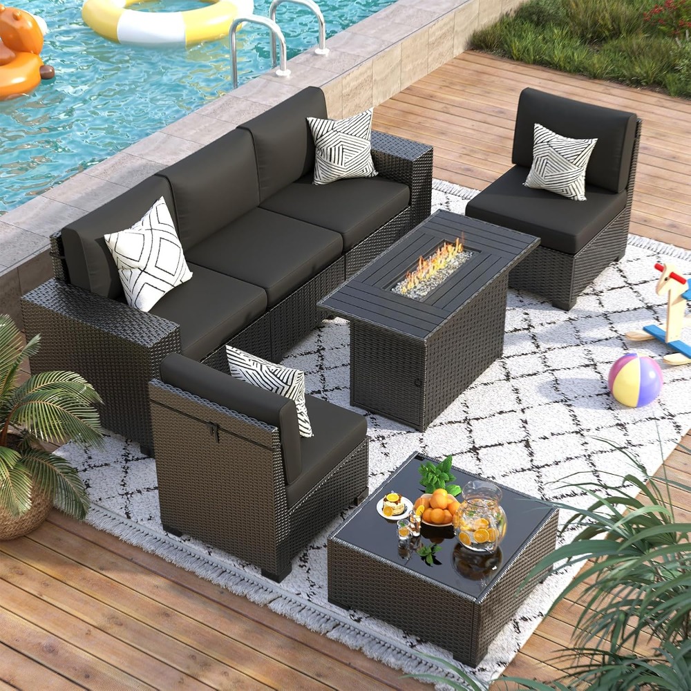 7 Piece Outdoor Sectional Sofa - Outdoor Furniture With Fire Pit Table ulasan dan harga