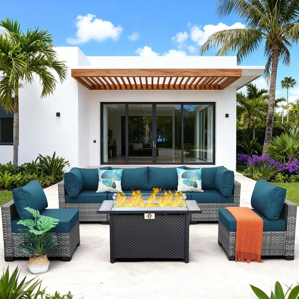 7-Piece Outdoor Wicker Patio F - Outdoor Furniture With Fire Pit Table ulasan dan harga