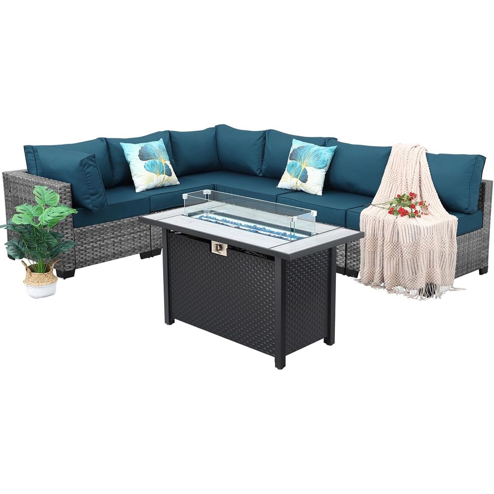 7-Piece Outdoor Wicker Patio F - Outdoor Furniture With Fire Pit Table ulasan dan harga