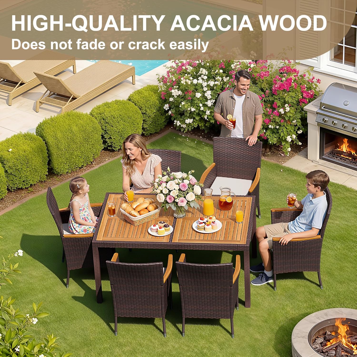 7 Piece Patio Dining Set Acaci - Outdoor Furniture Deals ulasan dan harga