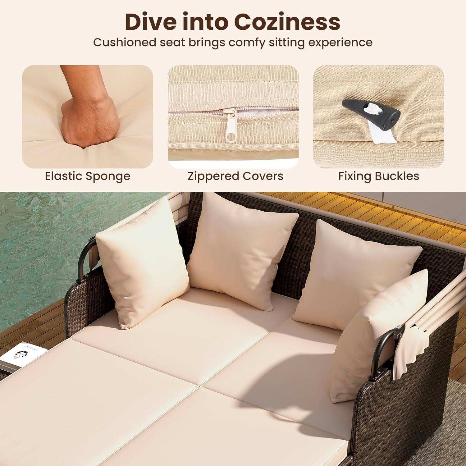 Outdoor Daybed, 2-Person Wicke - Outdoor Furniture Sunbrella ulasan dan harga