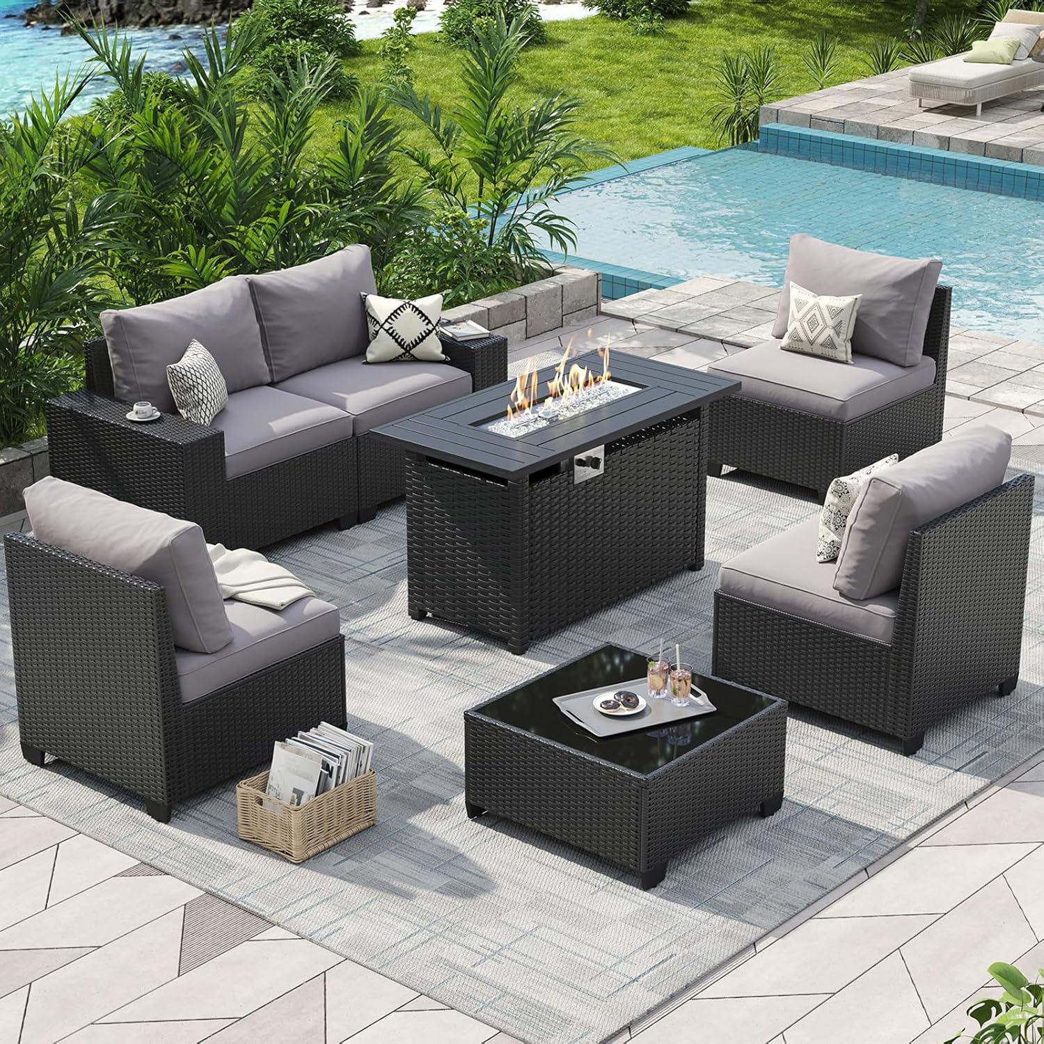 Outdoor Patio Furniture Set wi - Outdoor Furniture With Fire Pit Table ulasan dan harga