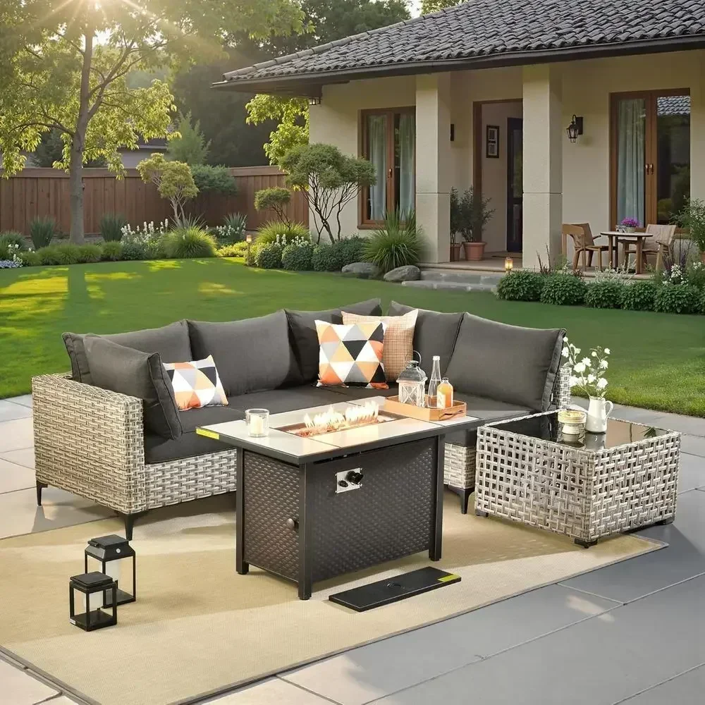 6-Piece Outdoor Wicker Patio F - Outdoor Furniture With Fire Pit Table ulasan dan harga