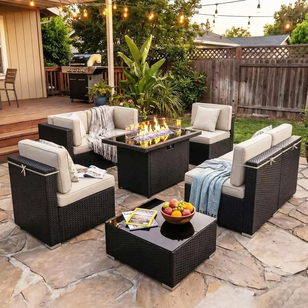 8-Piece Outdoor Patio Furnitur - Outdoor Furniture With Fire Pit Table ulasan dan harga