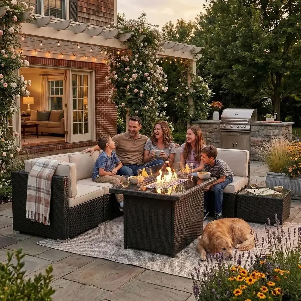 8-Piece Outdoor Patio Furnitur - Outdoor Furniture With Fire Pit Table ulasan dan harga