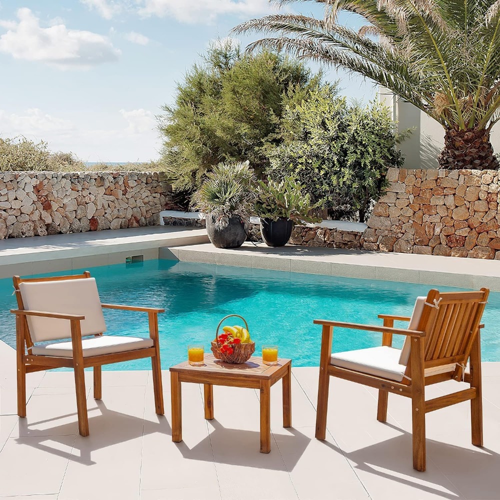 Patio Set 3 Piece Acacia Wood  - Outdoor Furniture Cushions 22 X 22 ulasan dan harga