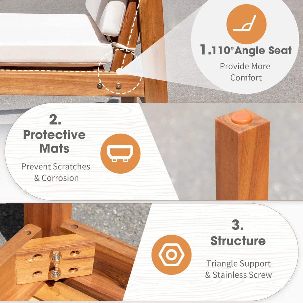 Patio Set 3 Piece Acacia Wood  - Outdoor Furniture Cushions 22 X 22 ulasan dan harga