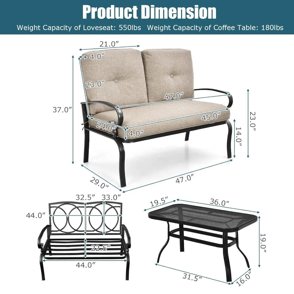 Patio Loveseat with Table Set, - Outdoor Furniture Loveseat ulasan dan harga