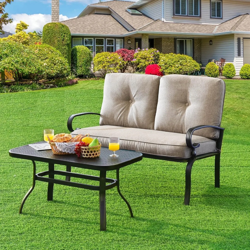Patio Loveseat with Table Set, - Outdoor Furniture Loveseat ulasan dan harga