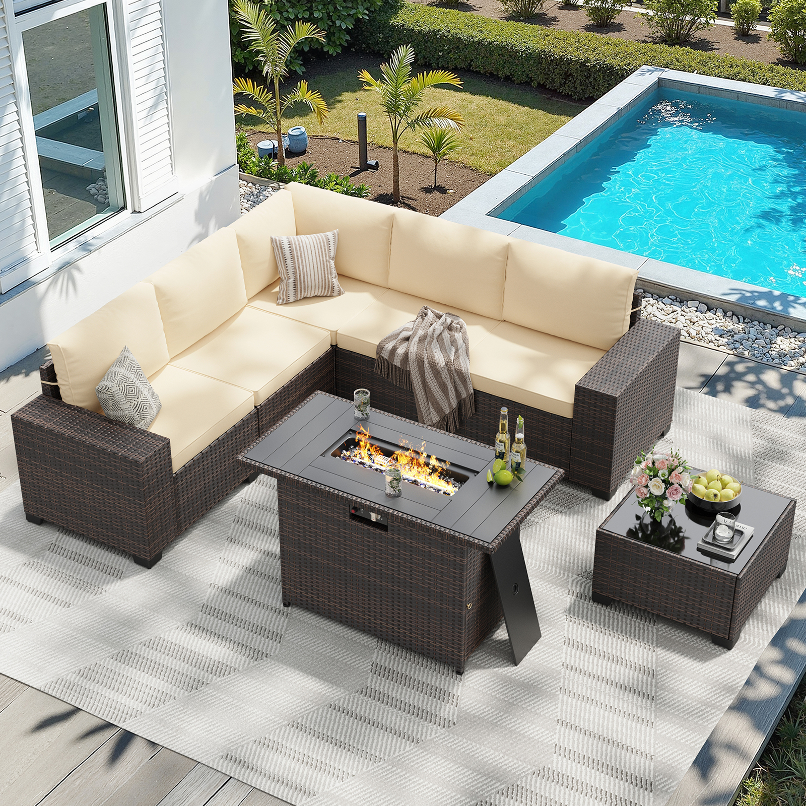 7 Piece Patio Furniture Set wi - Outdoor Furniture With Fire Pit Table ulasan dan harga