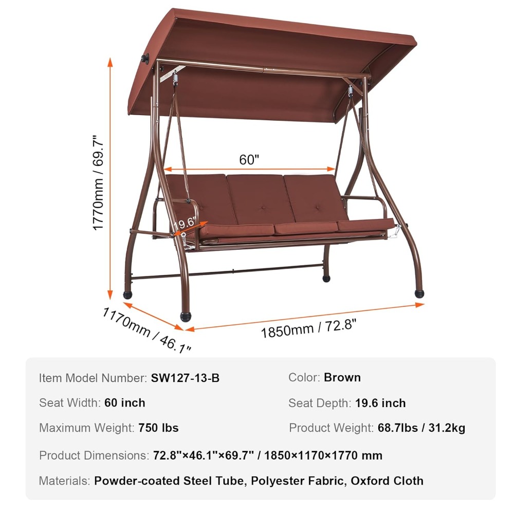 3-Seat Patio Swing Chair, Conv - Outdoor Furniture Sunbrella ulasan dan harga