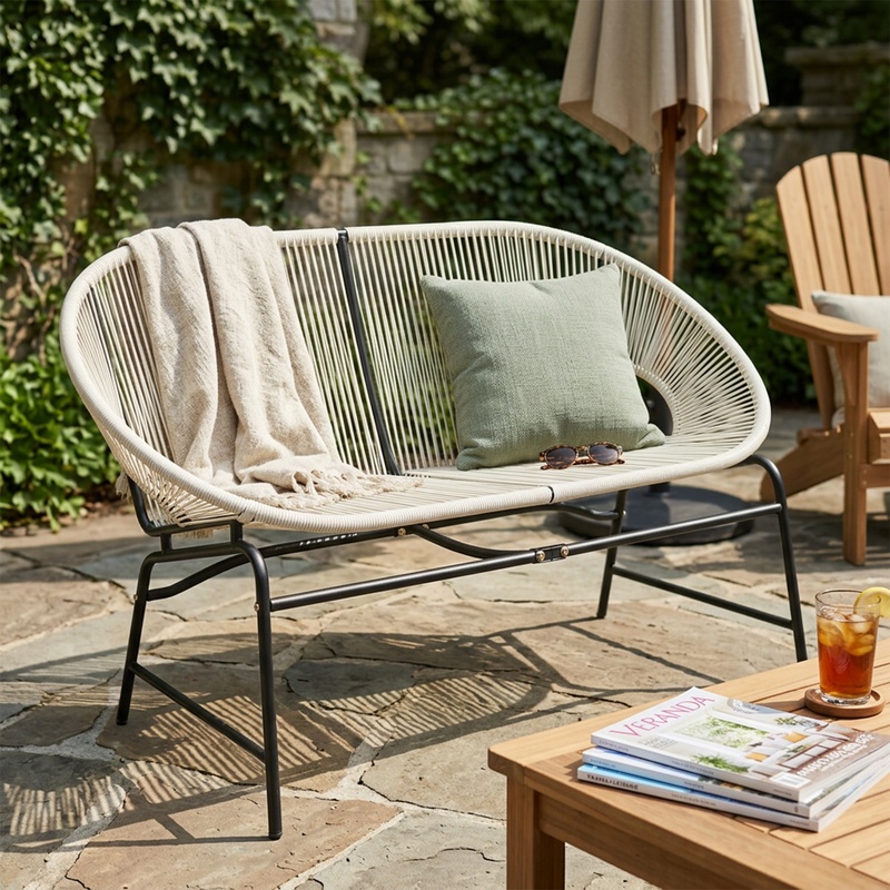 White Wicker Love Seat with Ir - Outdoor Furniture Loveseat ulasan dan harga