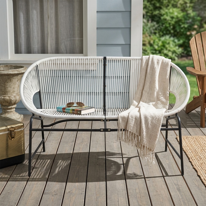 White Wicker Love Seat with Ir - Outdoor Furniture Loveseat ulasan dan harga